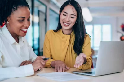 Homebuyers reviewing mortgage loan term options