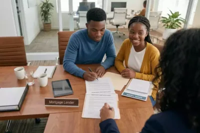 Homebuyer completing mortgage loan approval and closing process