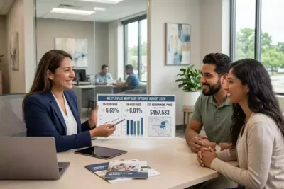 Mortgage lender explaining home loan options to homebuyers
